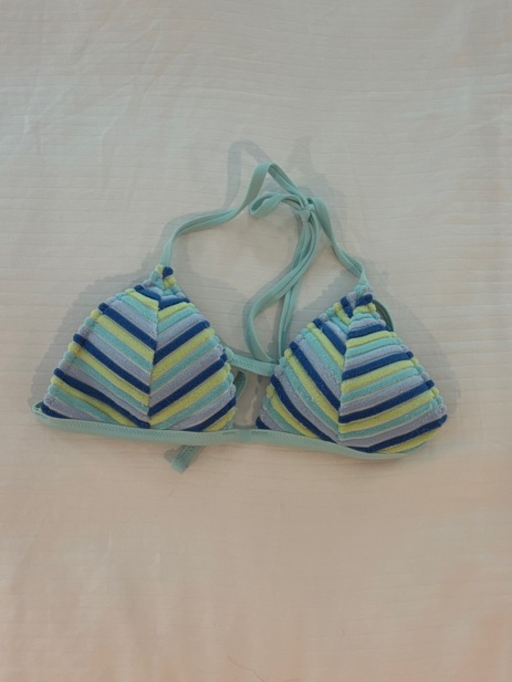 Aerie Striped Triangle Bikini Top in Light Blue, Navy, Lime